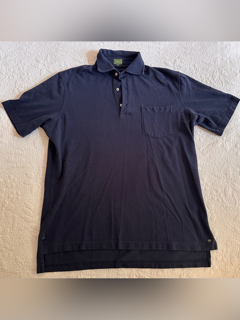 Sid Mashburn Navy Short-Sleeve Polo with Chest Pocket. Size L